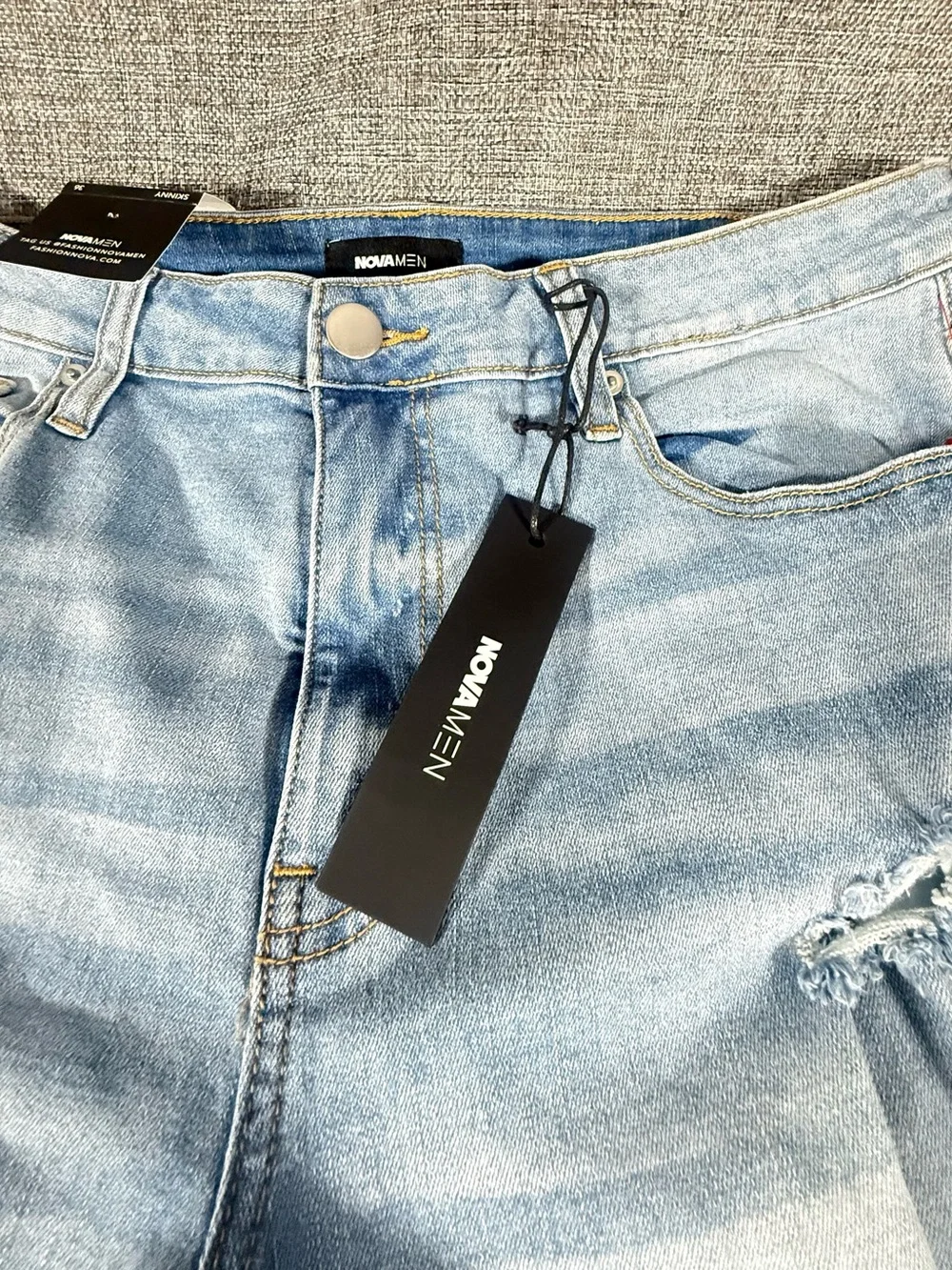 Fashion Nova Light Blue Distressed Men’s Skinny Jeans